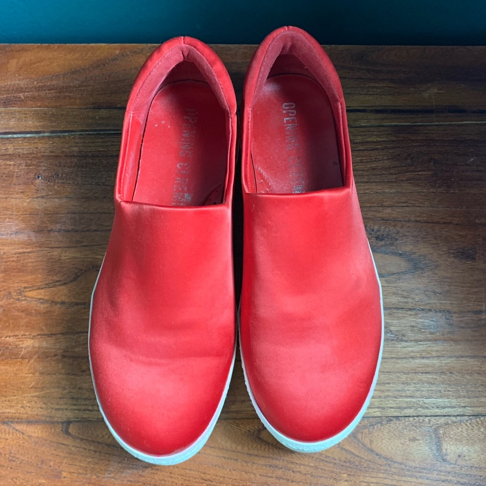 Opening Ceremony Cici Slip On Platform Sneakers, 38, Red Satin